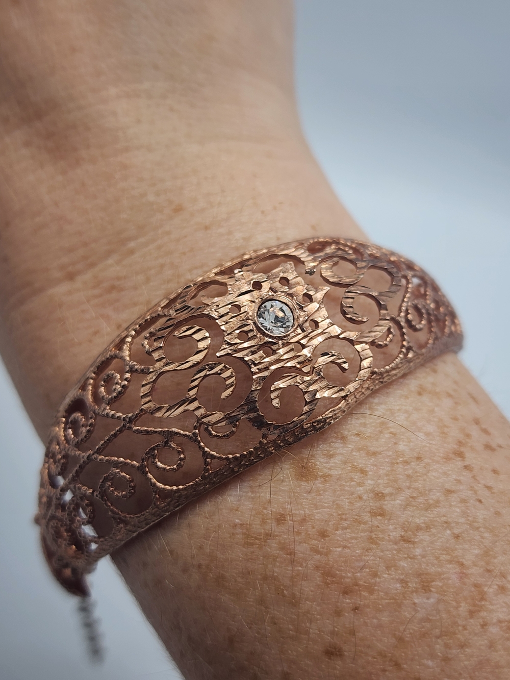 Vintage Italian 925 Sterling Silver Rose Gold Plated Filigree Cuff Bracelet